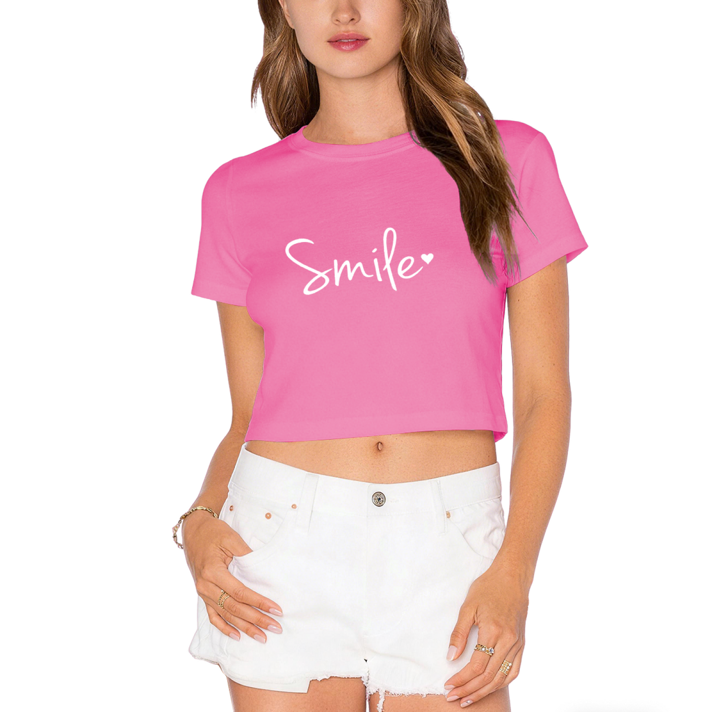 Simple Smile Heart Hot Pink Crop Top ¨C Soft Cute Minimal Graphic Tee