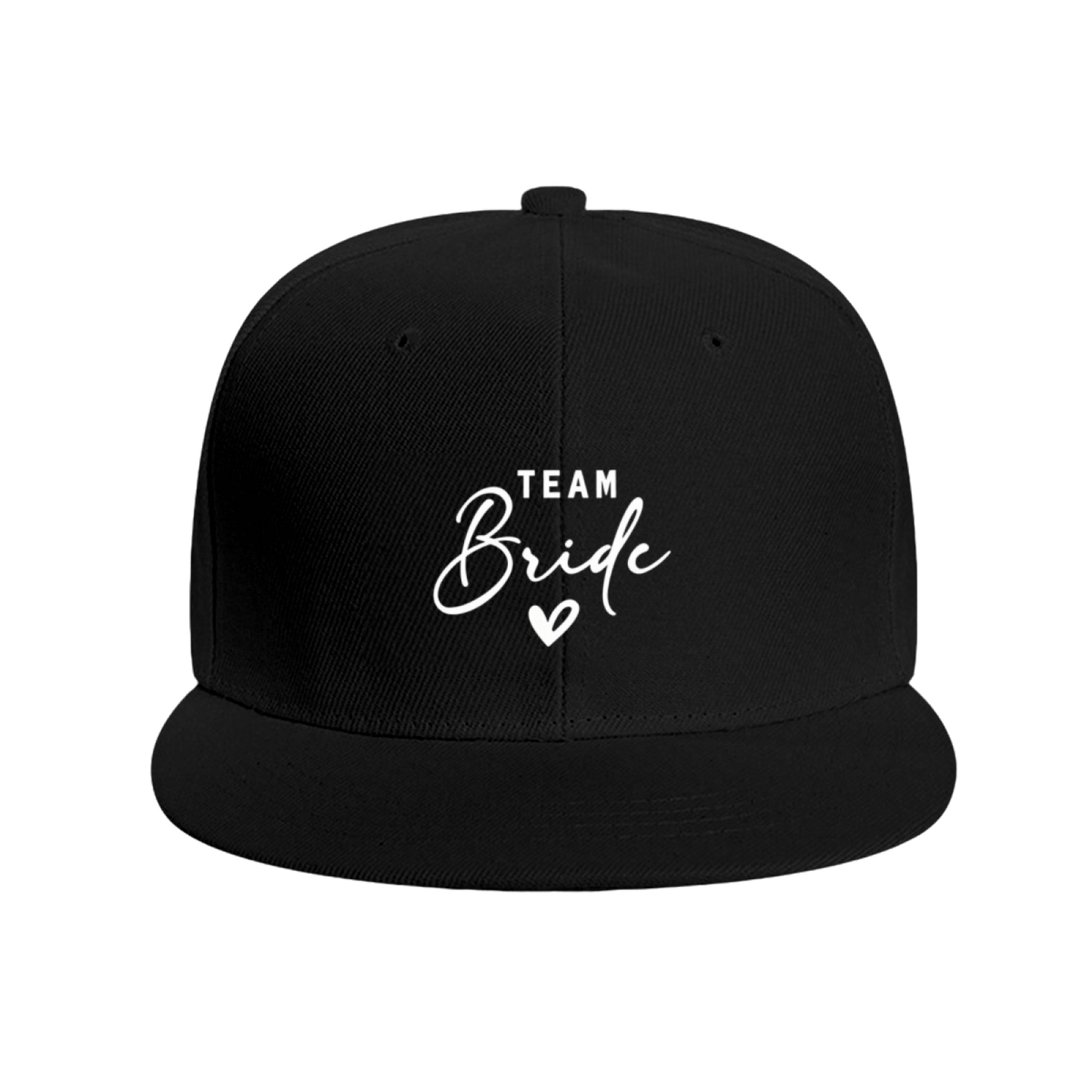Team Bride Heart Script Navy Flat Brim Snapback Sun Hat, Bachelorette Party Matching Hat