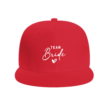 Team Bride Heart Script Navy Flat Brim Snapback Sun Hat, Bachelorette Party Matching Hat