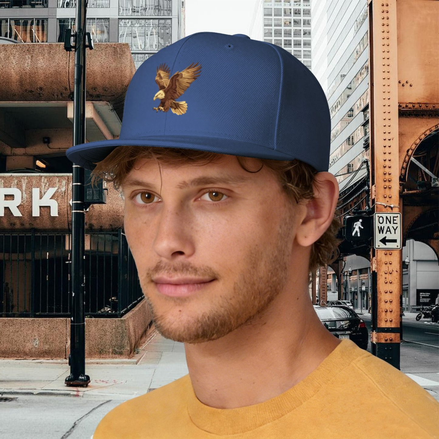 Vintage Flying Eagle Graphic Blue Flat Visor Sun Cap