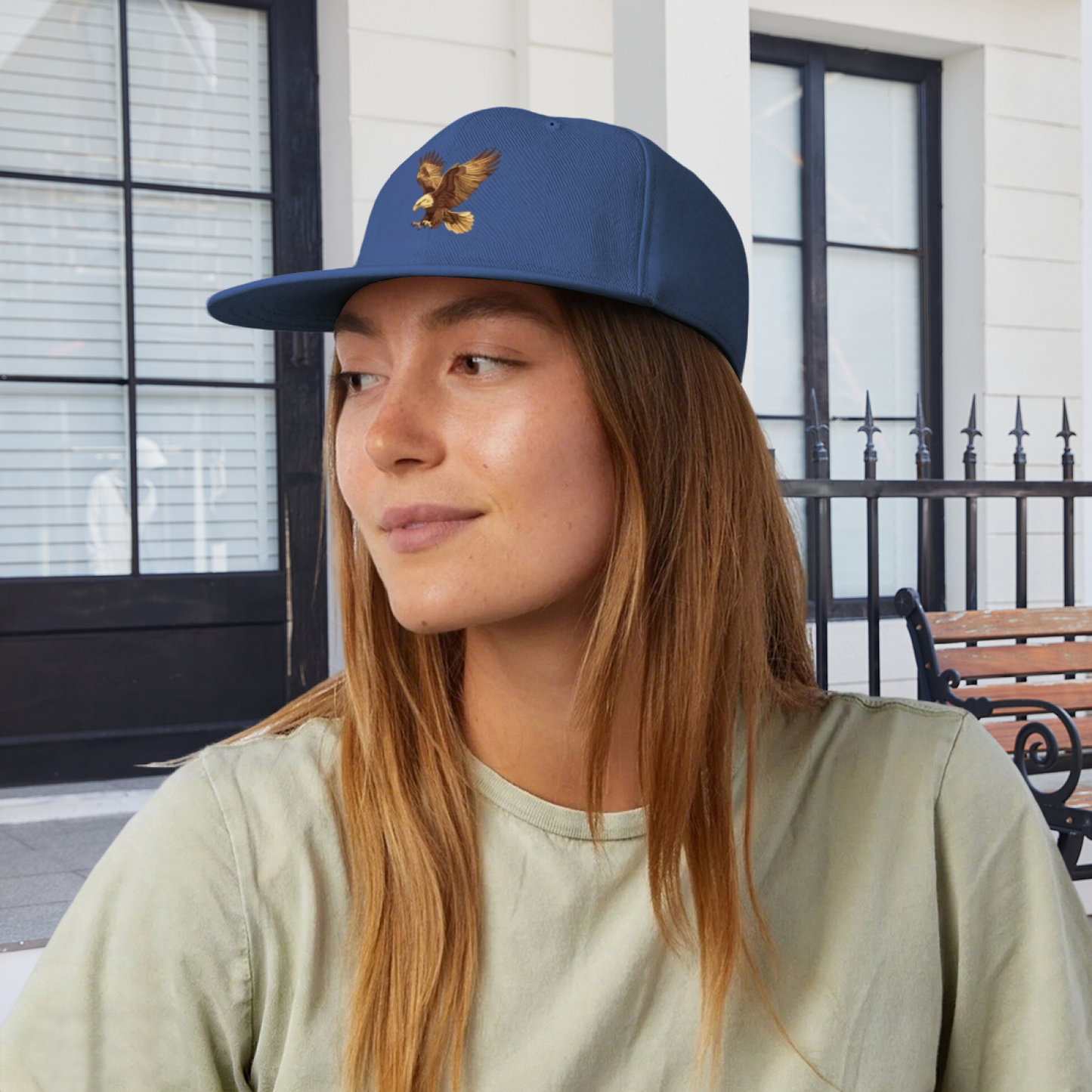 Vintage Flying Eagle Graphic Blue Flat Visor Sun Cap