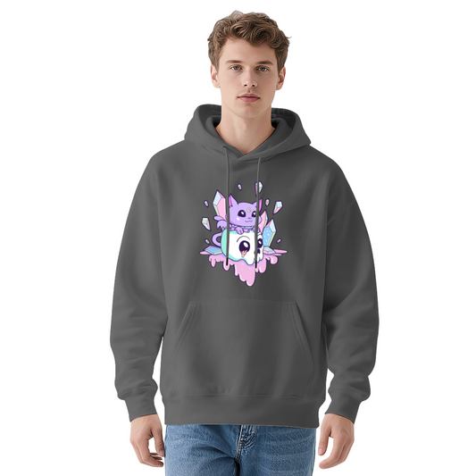 Kawaii Crystal Skull Purple Cat Cute Cartoon Hoodie, Plush Cozy Loungewear