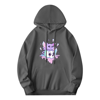 Kawaii Crystal Skull Purple Cat Cute Cartoon Hoodie, Plush Cozy Loungewear