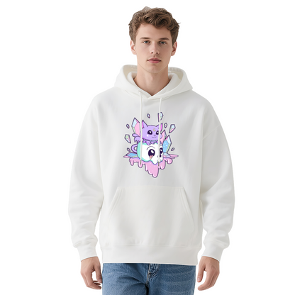 Kawaii Crystal Skull Purple Cat Cute Cartoon Hoodie, Plush Cozy Loungewear