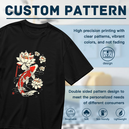 Japanese Ukiyo-e Koi Fish Lotus Oriental Art Plus Size Women Graphic Tee