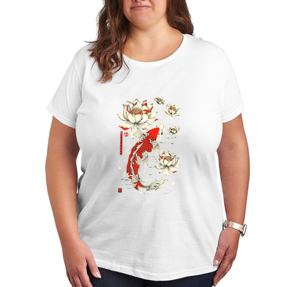 Japanese Ukiyo-e Koi Fish Lotus Oriental Art Plus Size Women Graphic Tee
