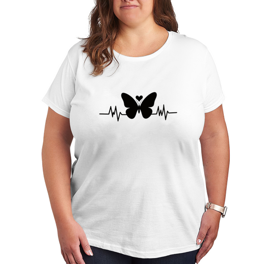 Minimal Heartbeat Butterfly Love Silhouette Plus Size Women Graphic Tee