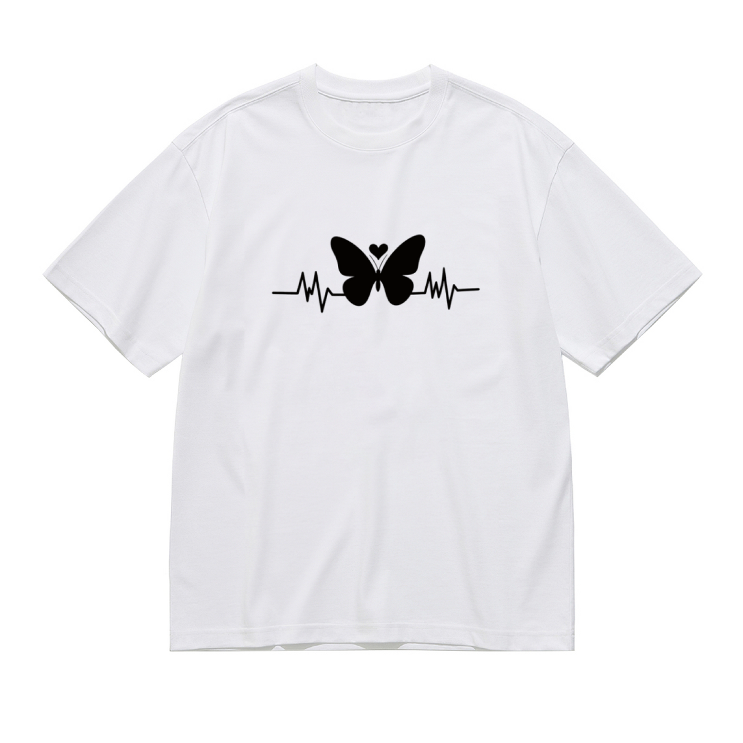 Minimal Heartbeat Butterfly Love Silhouette Plus Size Women Graphic Tee