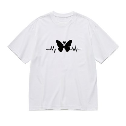 Minimal Heartbeat Butterfly Love Silhouette Plus Size Women Graphic Tee