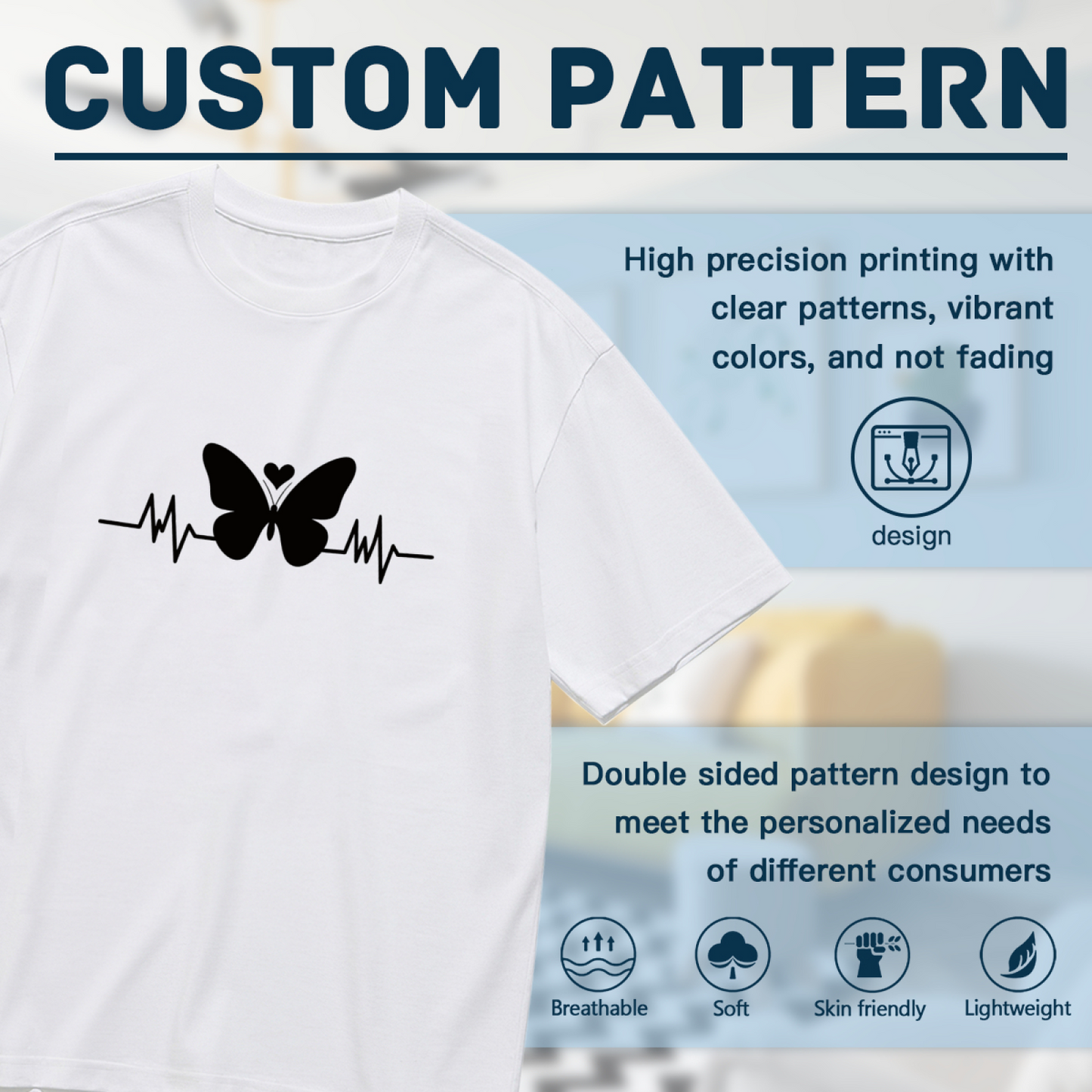 Minimal Heartbeat Butterfly Love Silhouette Plus Size Women Graphic Tee