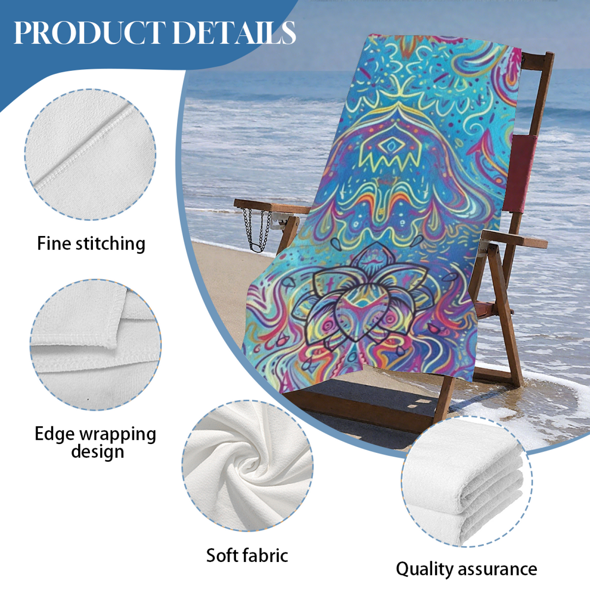 Boho Colorful Lotus Mandala Print Beach Towel, Ultra Soft & Highly Water Absorbent, Multiple Sizes Available for Cozy Beach, Pool & Vacation Use
