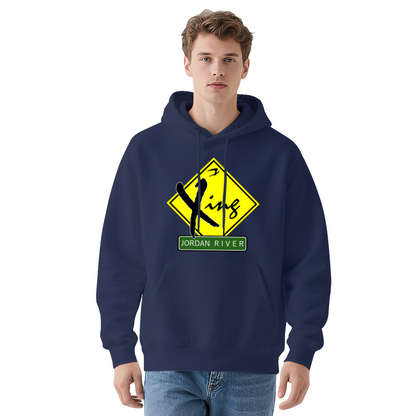 Jordan River Crossing Sign Gray Hoodie, Religious Road Sign Soft Comfort Hoodie