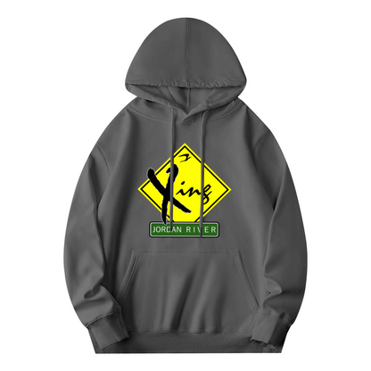 Jordan River Crossing Sign Gray Hoodie, Religious Road Sign Soft Comfort Hoodie