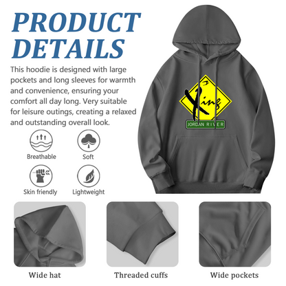 Jordan River Crossing Sign Gray Hoodie, Religious Road Sign Soft Comfort Hoodie