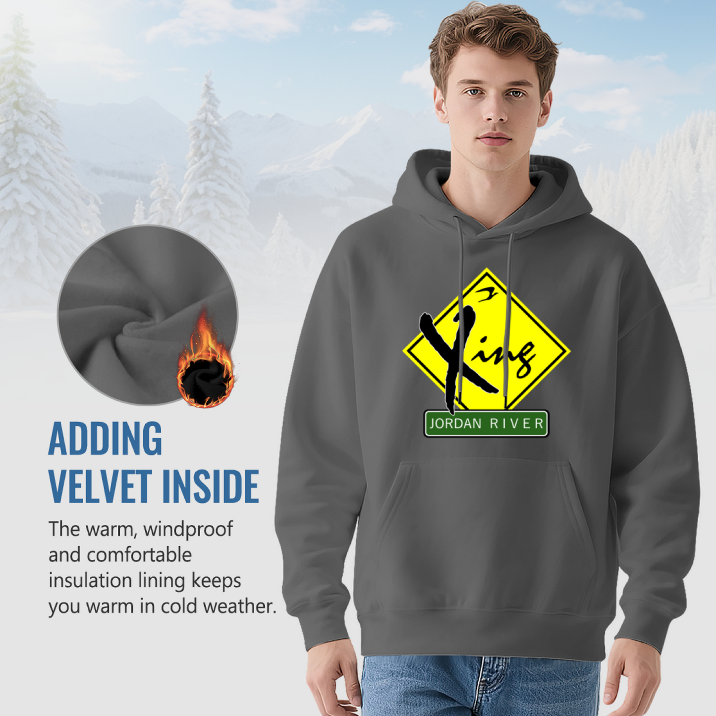 Jordan River Crossing Sign Gray Hoodie, Religious Road Sign Soft Comfort Hoodie