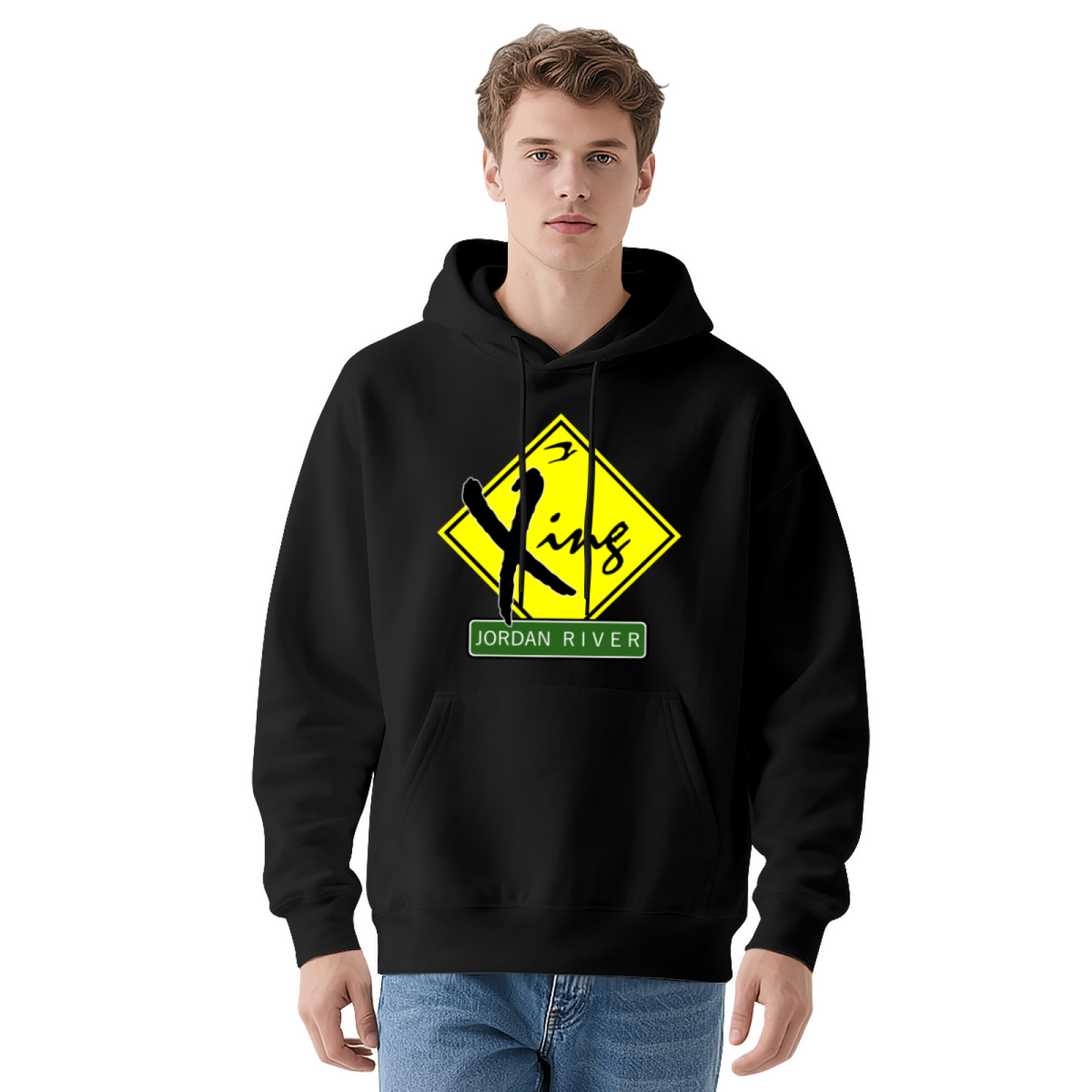 Jordan River Crossing Sign Gray Hoodie, Religious Road Sign Soft Comfort Hoodie