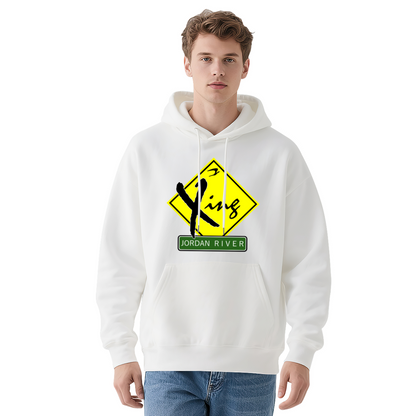 Jordan River Crossing Sign Gray Hoodie, Religious Road Sign Soft Comfort Hoodie