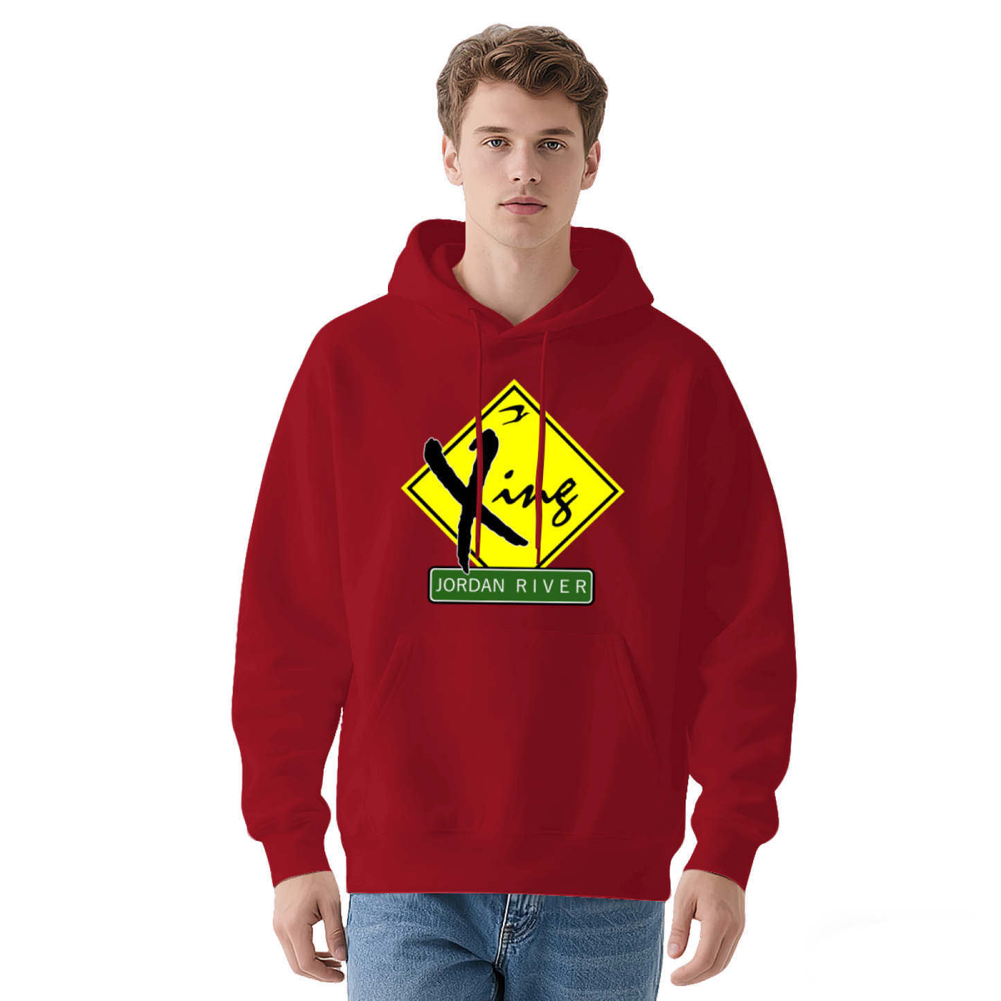 Jordan River Crossing Sign Gray Hoodie, Religious Road Sign Soft Comfort Hoodie