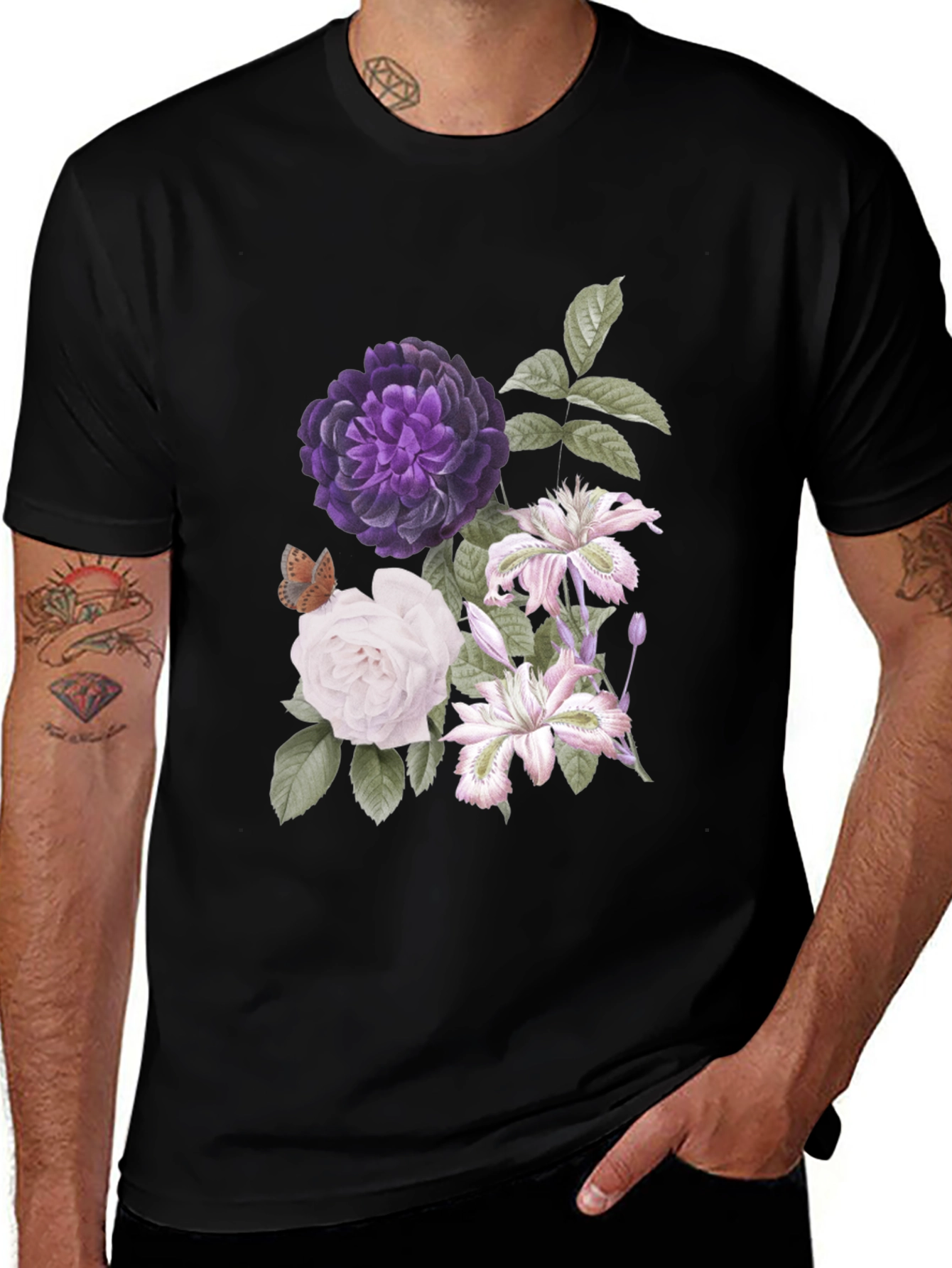 Floral Print Black T-Shirt