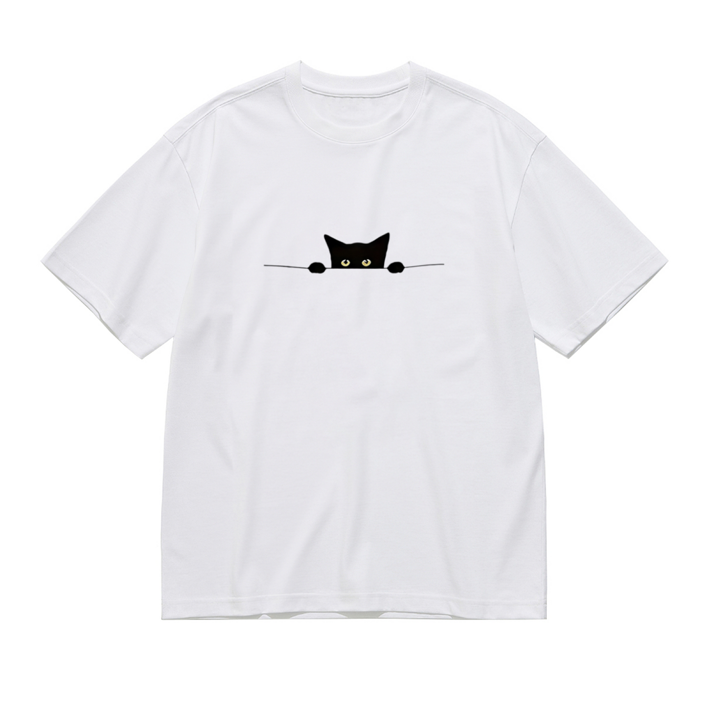 Cute Peeking Black Cat Minimalist Plus Size Women T-Shirt