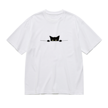 Cute Peeking Black Cat Minimalist Plus Size Women T-Shirt