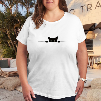 Cute Peeking Black Cat Minimalist Plus Size Women T-Shirt