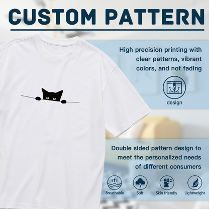 Cute Peeking Black Cat Minimalist Plus Size Women T-Shirt