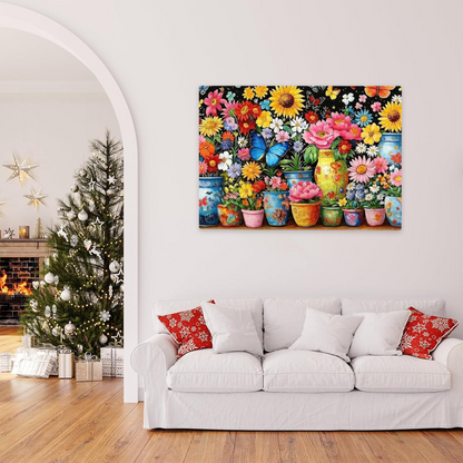 Vibrant Rainbow Flower Pots & Bright Blue Butterfly Floral Puzzle | 300/500/1000 Pieces
