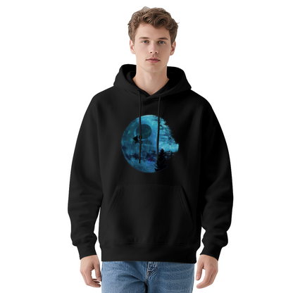 Dark Moon Biker Sci-Fi Black Hoodie, Warm Streetwear