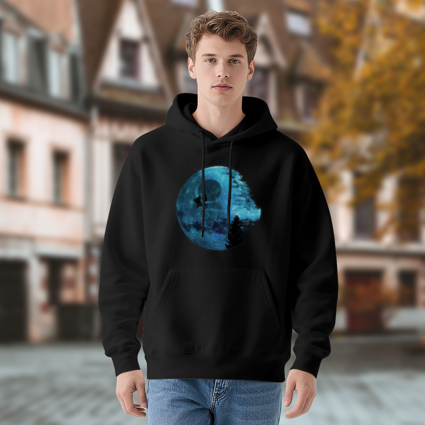 Dark Moon Biker Sci-Fi Black Hoodie, Warm Streetwear