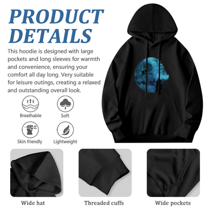 Dark Moon Biker Sci-Fi Black Hoodie, Warm Streetwear