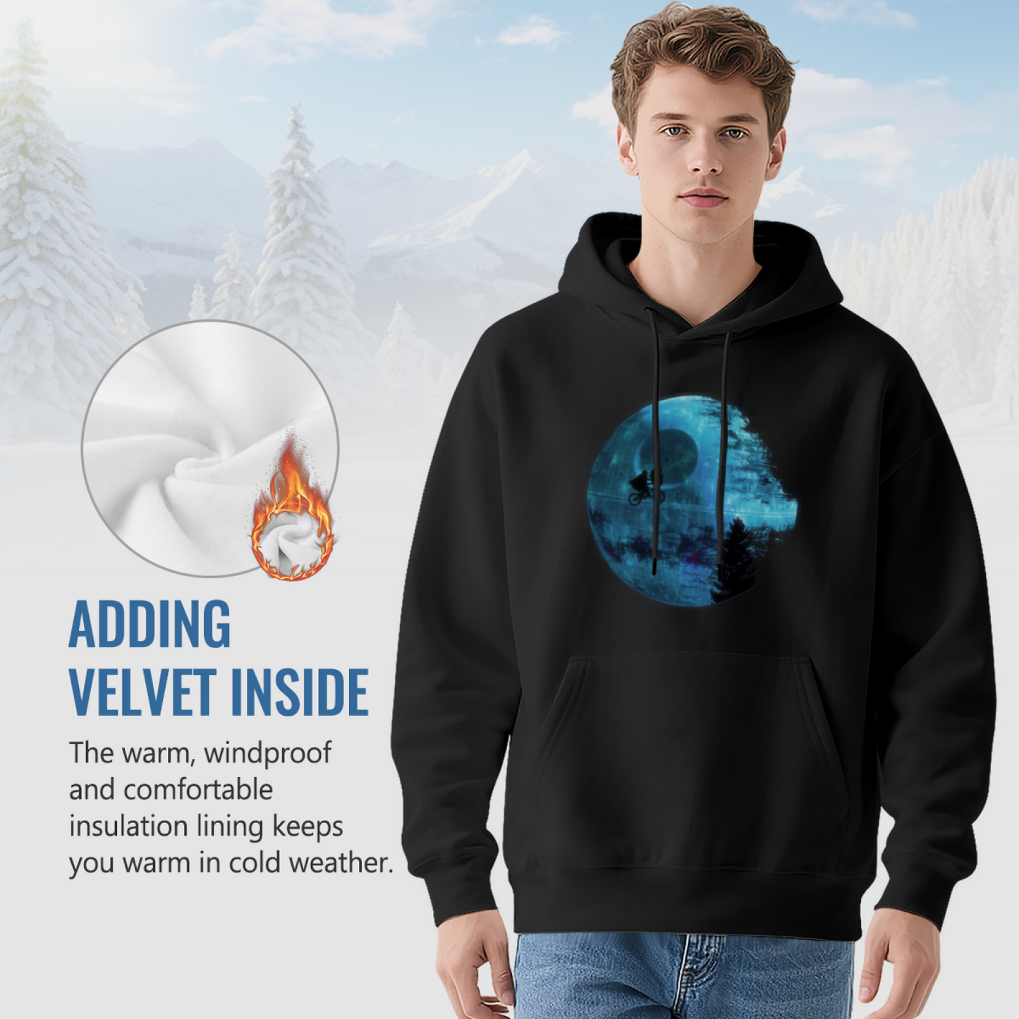 Dark Moon Biker Sci-Fi Black Hoodie, Warm Streetwear
