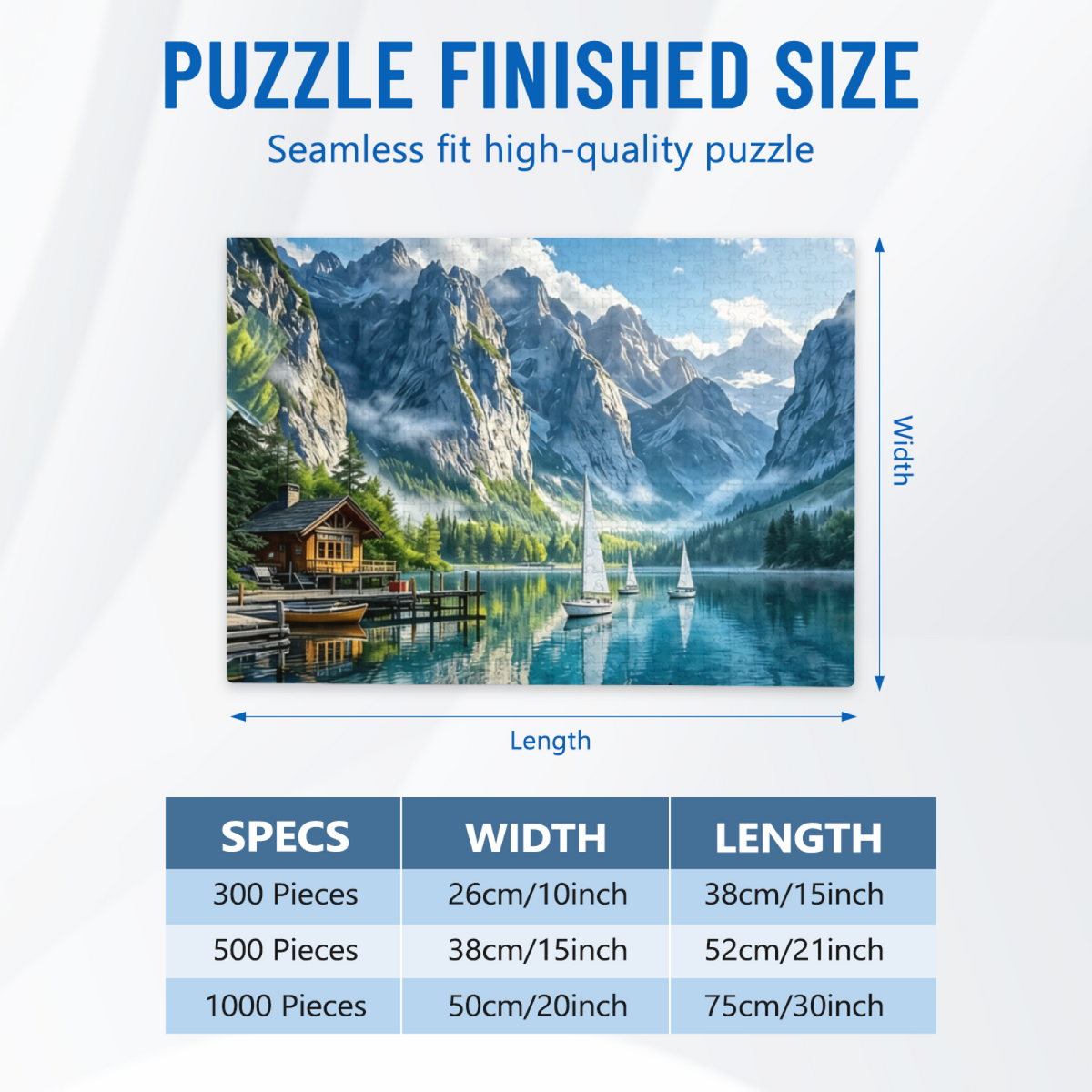 Majestic Alpine Mountain Lake Cabin Sailboat Scenic Puzzle