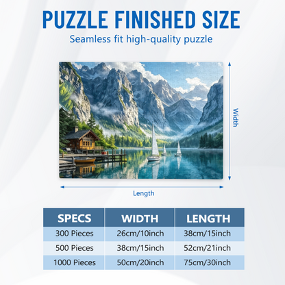 Majestic Alpine Mountain Lake Cabin Sailboat Scenic Puzzle