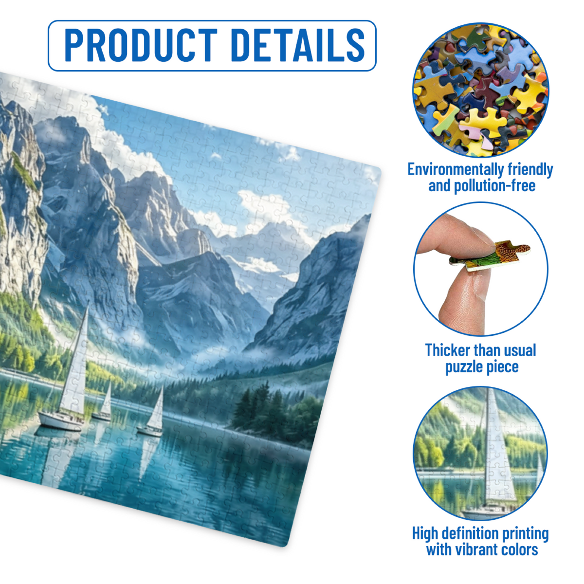 Majestic Alpine Mountain Lake Cabin Sailboat Scenic Puzzle