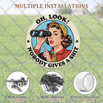 Sassy Retro Pop Art Lady Binoculars Round Metal Sign Funny Sarcasm Wall Decor