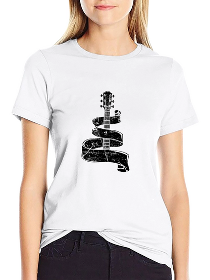 Guitar Ribbon Graphic T-Shirt - Casual Comfort