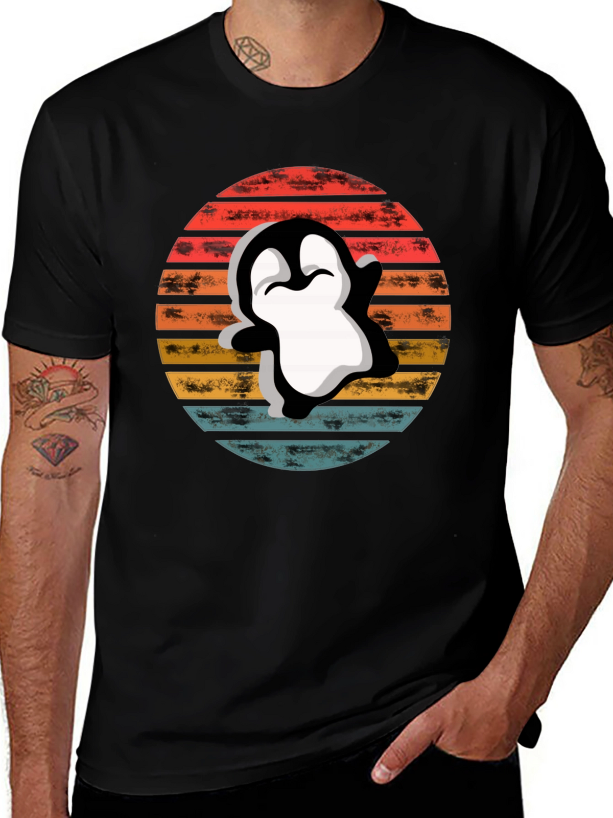 Retro Penguin T-Shirt - Sunset Graphic Tee