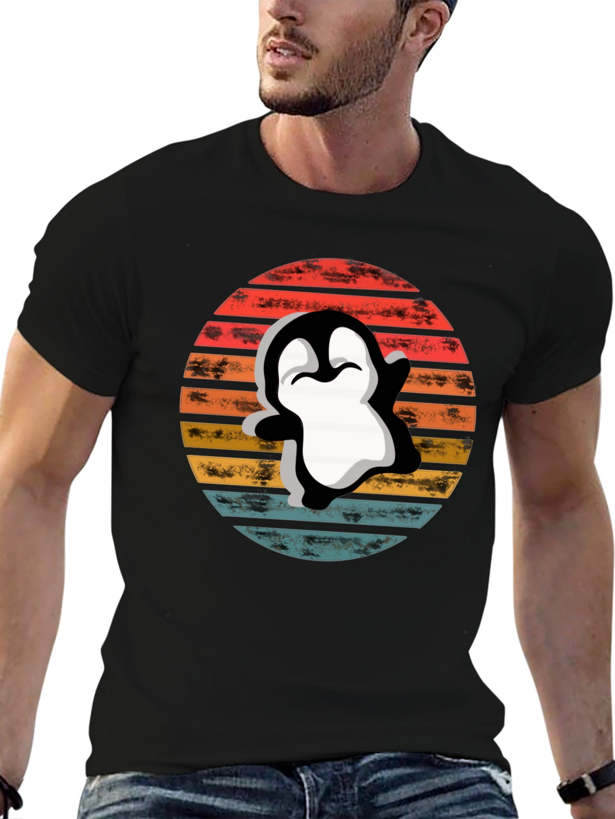 Retro Penguin T-Shirt - Sunset Graphic Tee