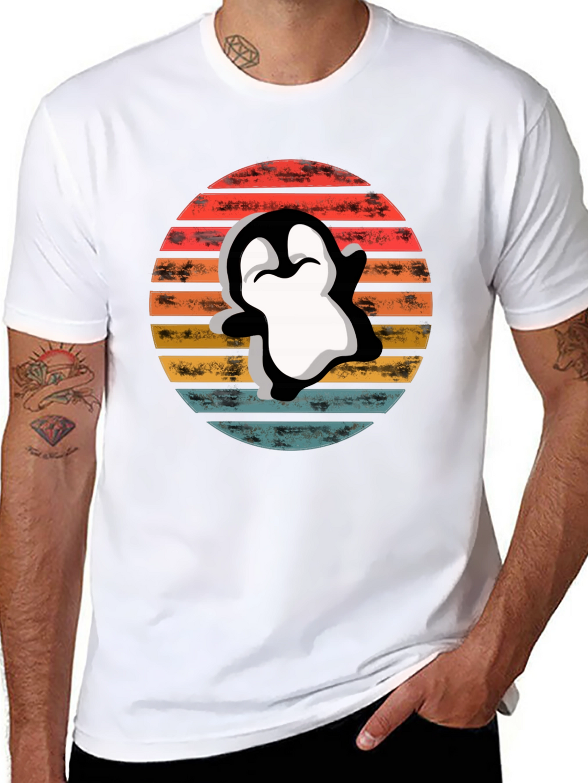 Retro Penguin T-Shirt - Sunset Graphic Tee