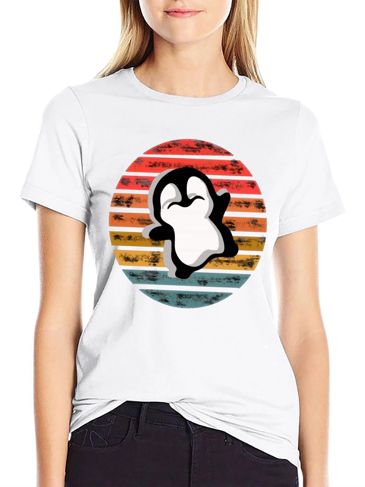 Retro Penguin T-Shirt - Sunset Graphic Tee