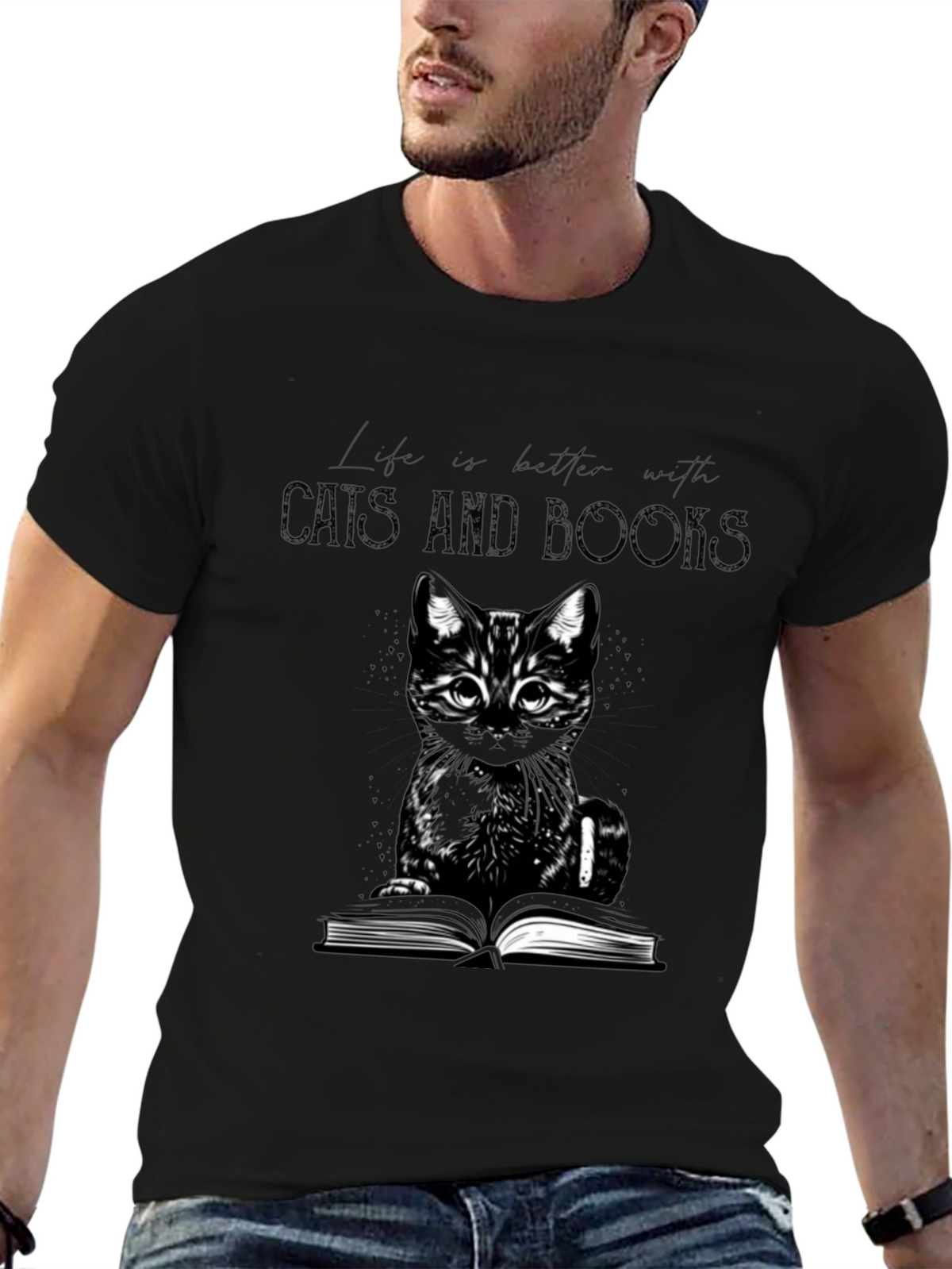Cats and Books T-Shirt - A Purrfect Blend!