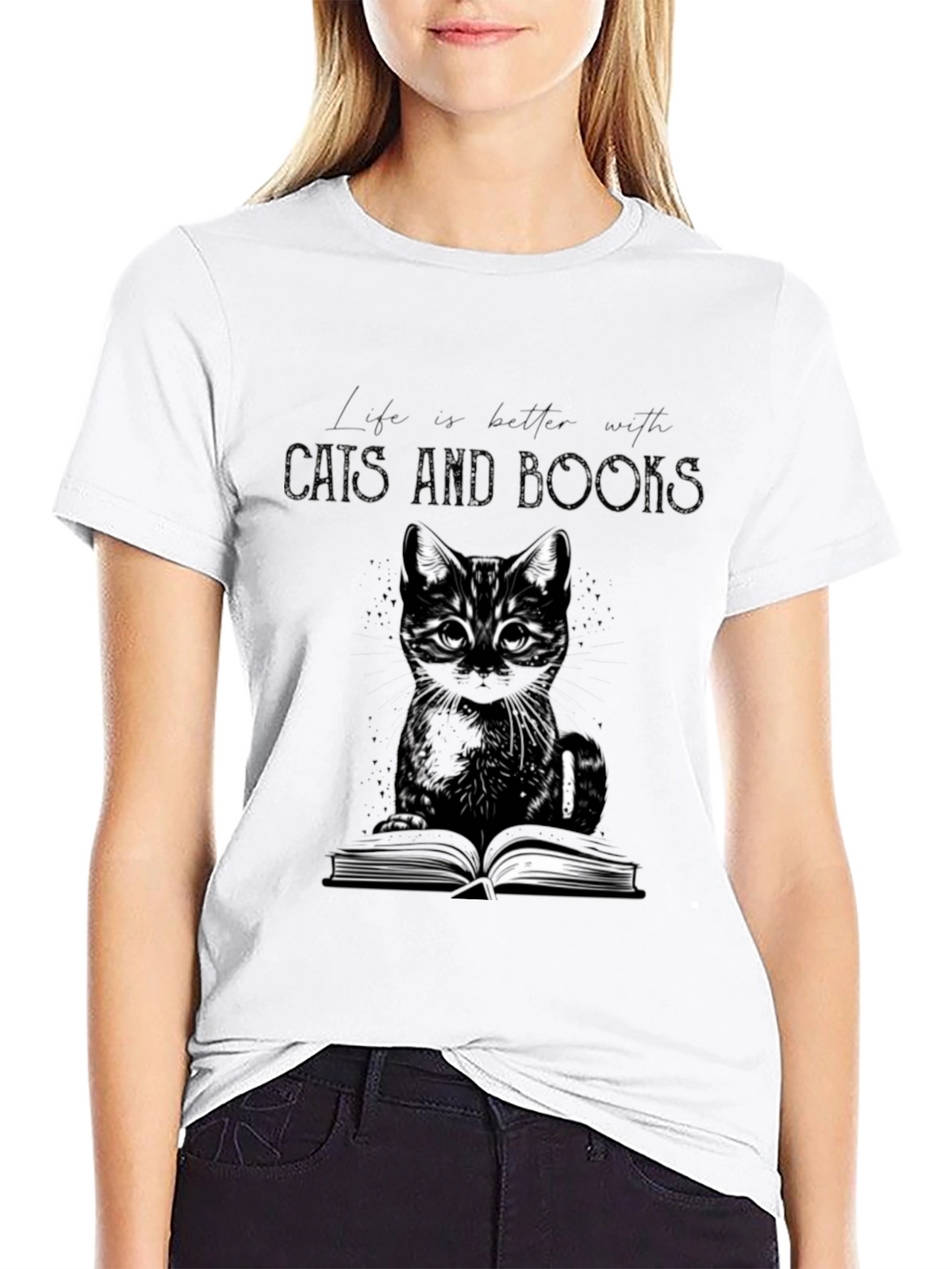 Cats and Books T-Shirt - A Purrfect Blend!