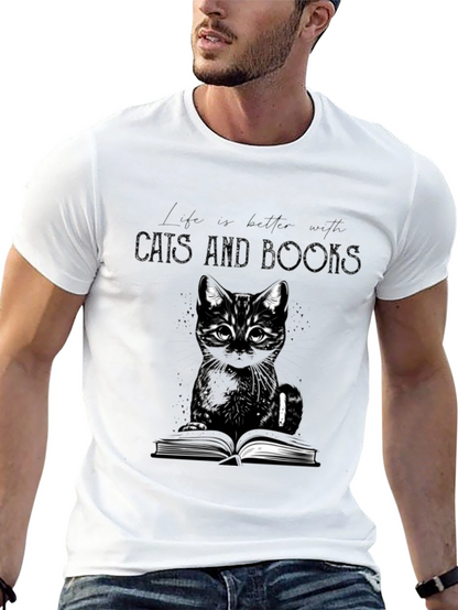 Cats and Books T-Shirt - A Purrfect Blend!