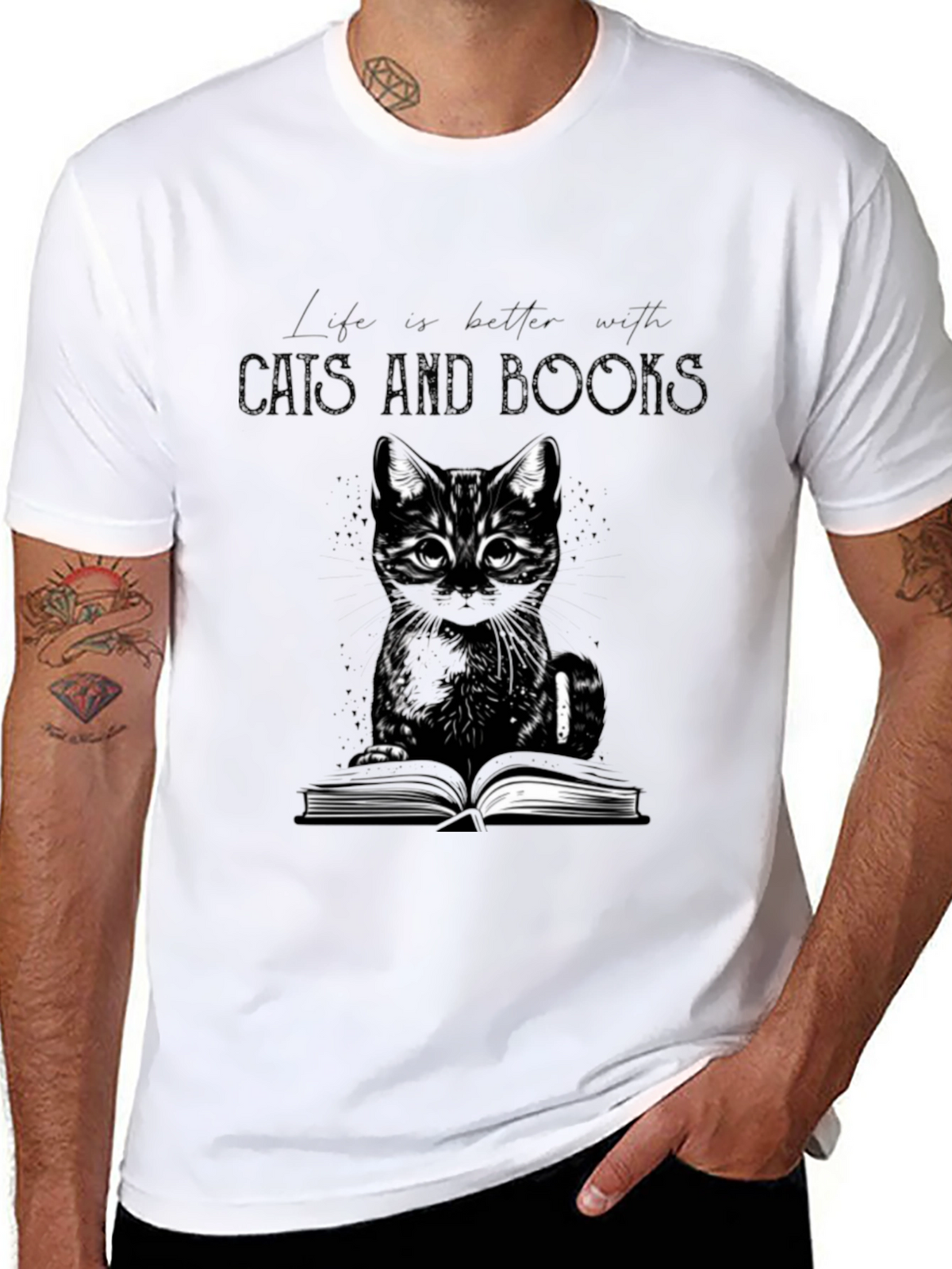 Cats and Books T-Shirt - A Purrfect Blend!