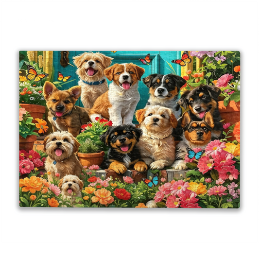 Adorable Puppies & Blooming Garden Butterfly Jigsaw Puzzle | Cute Animal Floral Puzzle 300/500/1000 Pieces