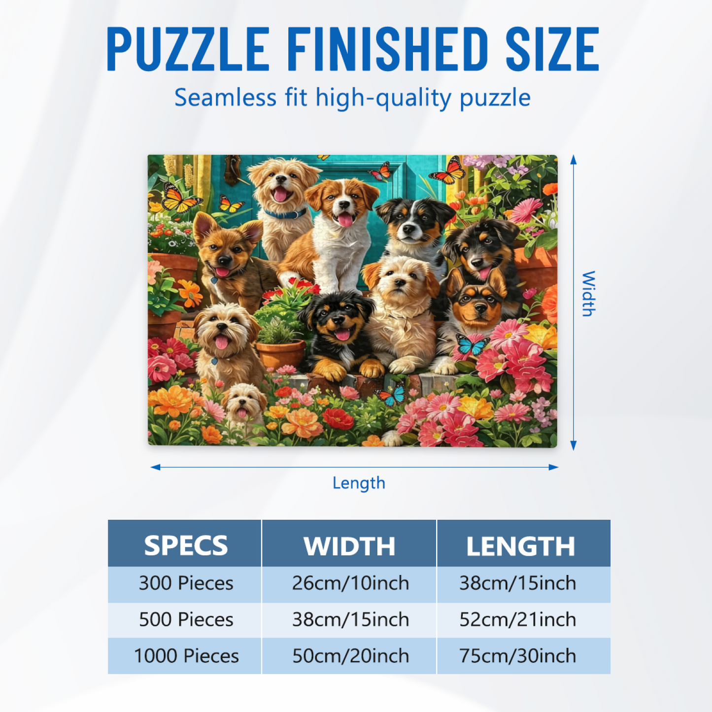 Adorable Puppies & Blooming Garden Butterfly Jigsaw Puzzle | Cute Animal Floral Puzzle 300/500/1000 Pieces