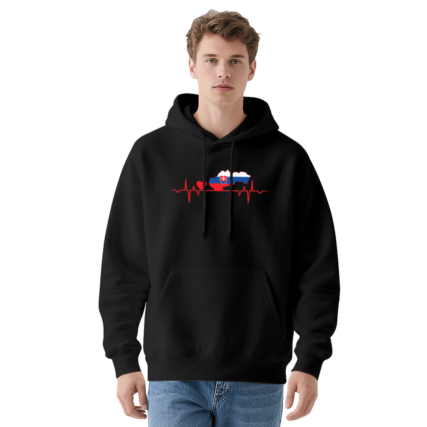 Slovakia Flag Heartbeat Patriotic Graphic Unisex Hoodie, Plush Cozy Feel