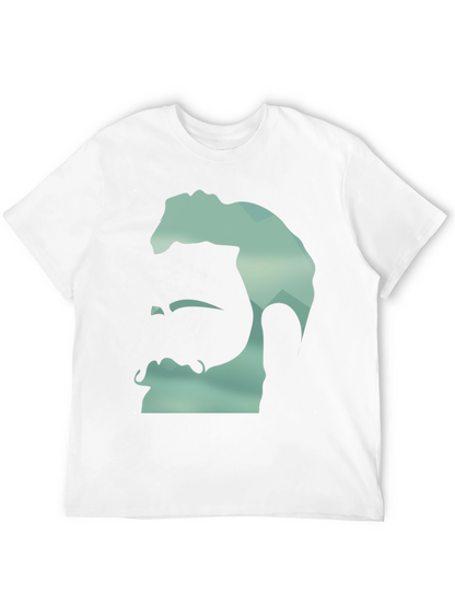 Geometric Bearded Man Graphic Tee - Black