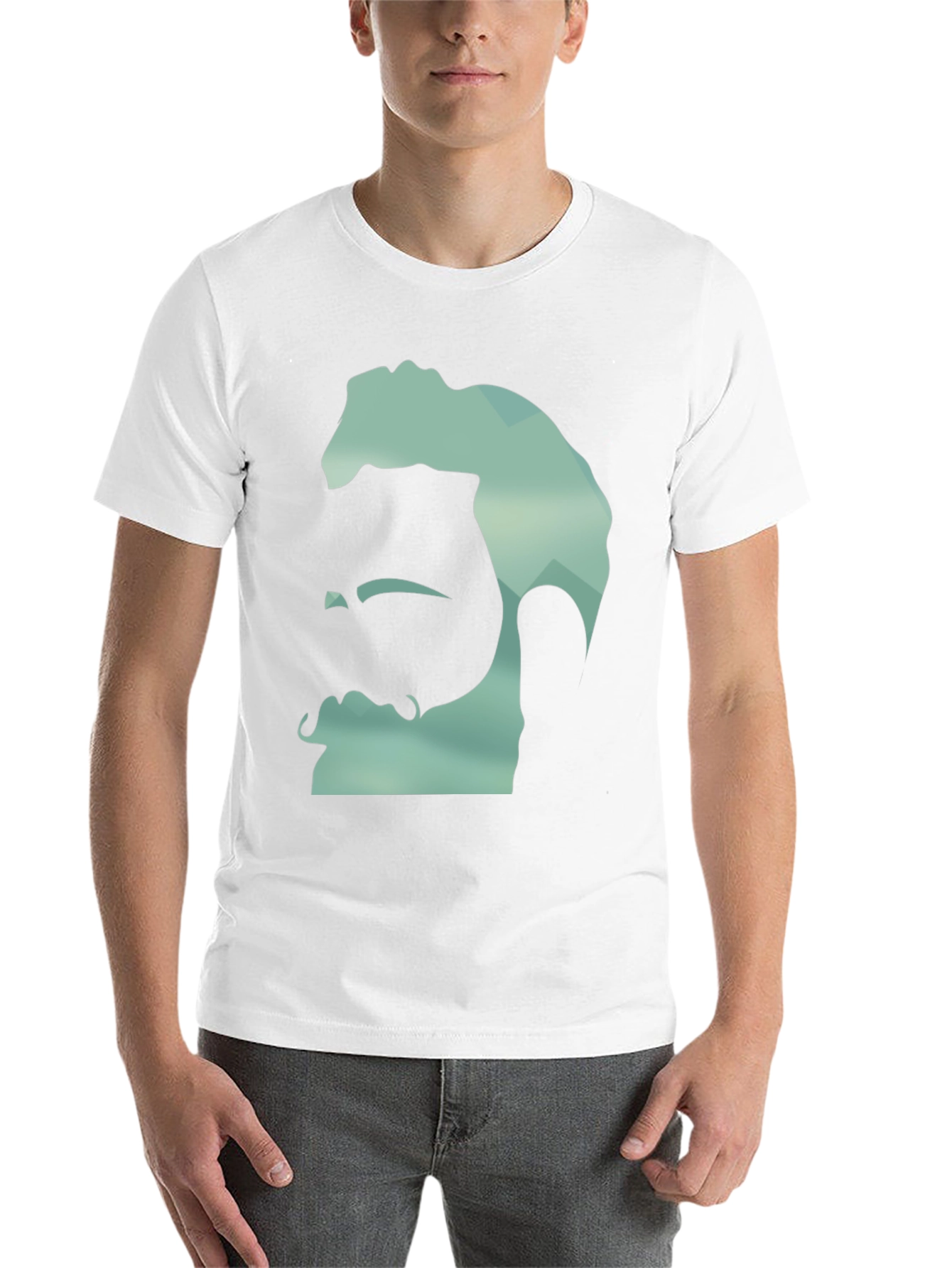 Geometric Bearded Man Graphic Tee - Black